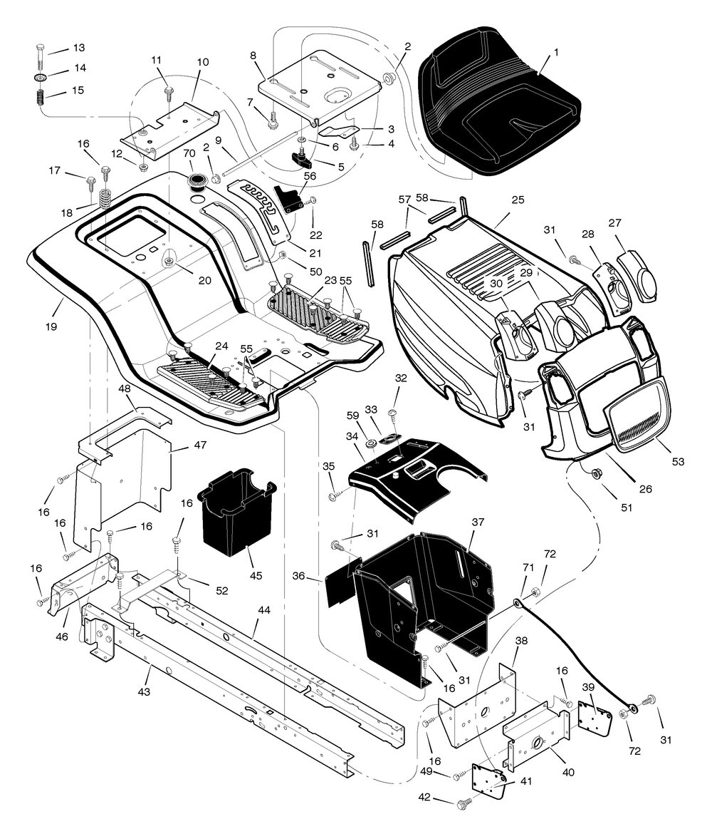 Chassis And Hood Diagram and Parts List for 425622X78A 2005 Briggs and Stratton Lawn Tractor